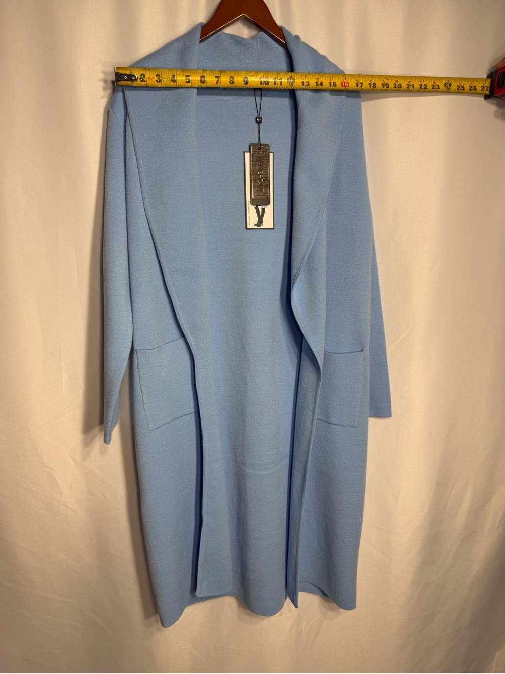 Light Blue Open-Front Long Cardigan Sweater size L new W tags